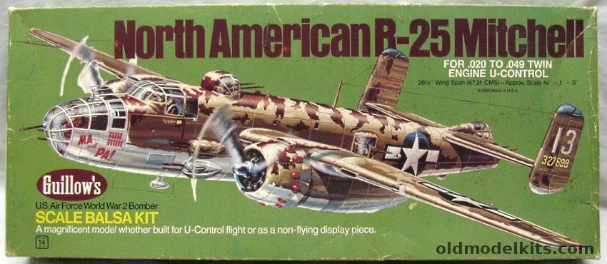 Guillows 1/32 B-25 Mitchell U-Control or Static Balsa Model, 805 plastic model kit